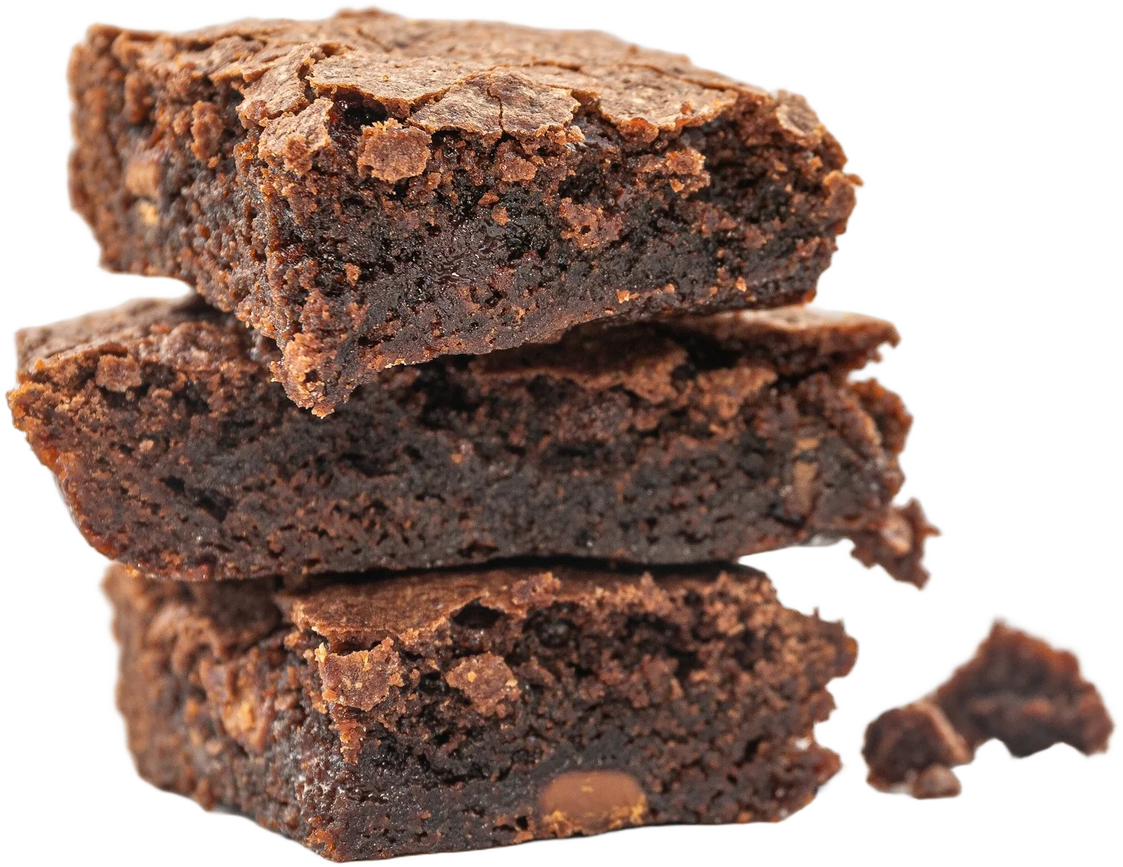 Tre proteinbrownies stablet oppå hverandre (illustrasjonsbilde)